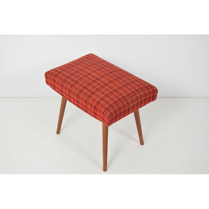 Mid-century Stool or Tabouret Wood Fabric Czechoslovakia 1960s