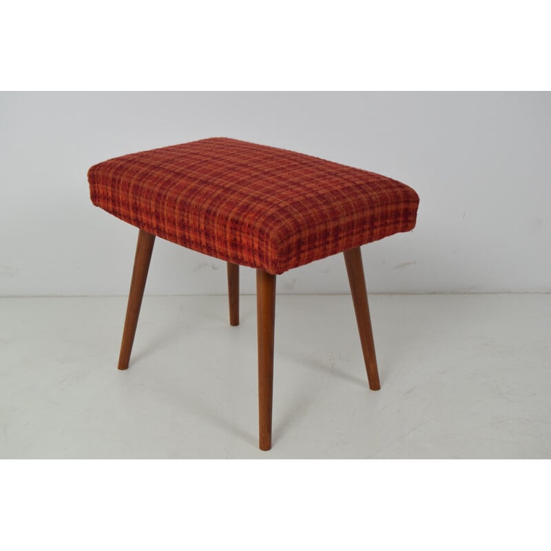 Mid-century Stool or Tabouret Wood Fabric Czechoslovakia 1960s