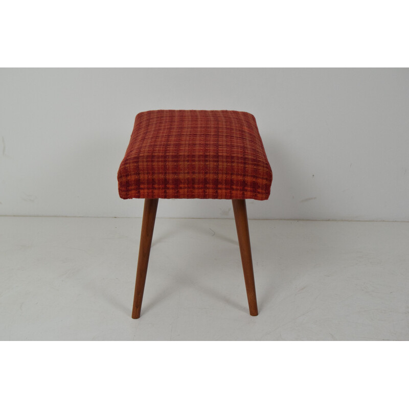 Mid-century Stool or Tabouret Wood Fabric Czechoslovakia 1960s