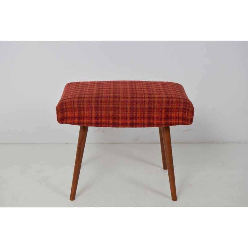 Mid-century Stool or Tabouret Wood Fabric Czechoslovakia 1960s