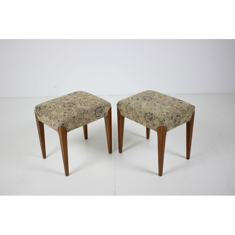 Pair of vintage footstools designed by Jindřich Halabala, czechoslovakia 1950s 