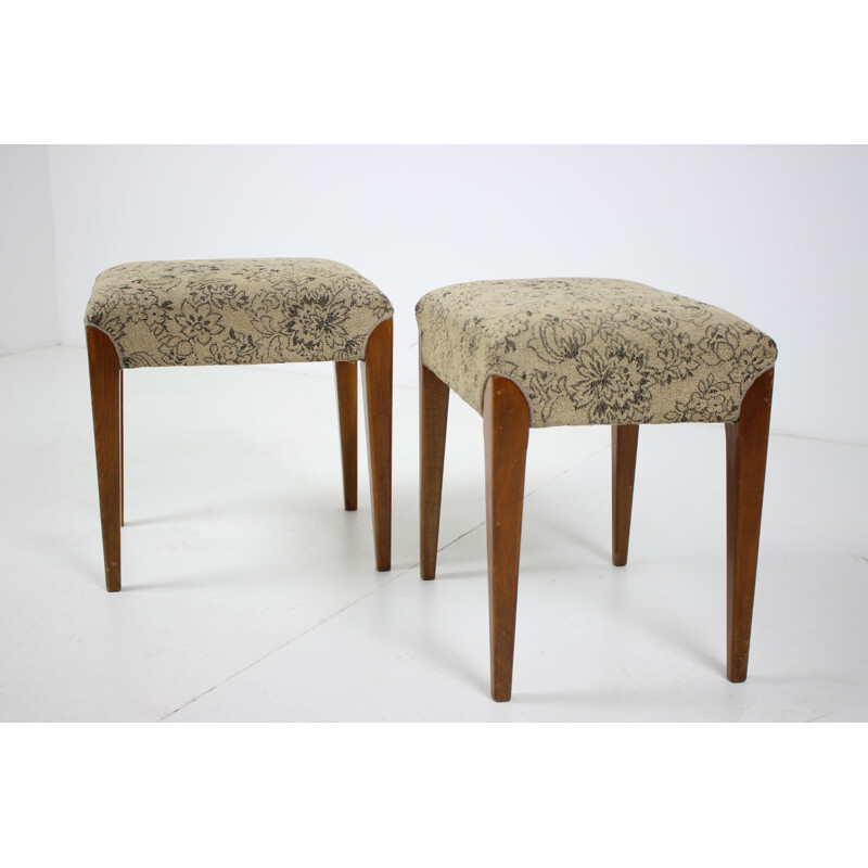 Pair of vintage footstools designed by Jindřich Halabala, czechoslovakia 1950s 