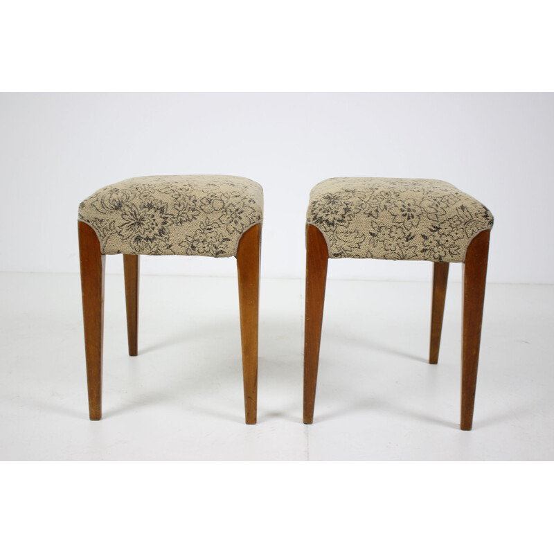 Pair of vintage footstools designed by Jindřich Halabala, czechoslovakia 1950s 