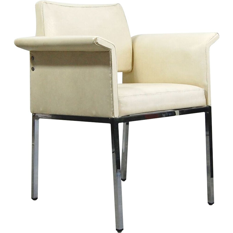 Fauteuil vintage bridge en skai ton blanc cassé par Jean Domps pour DMU, 1958