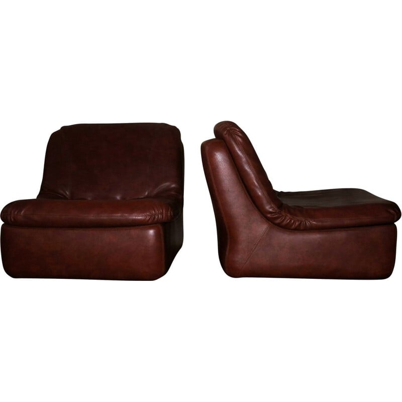 Paire de fauteuils lounge vintage modulaires en cuir  1970