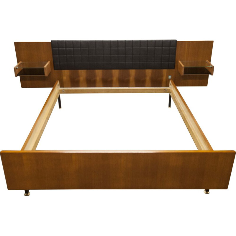 Vintage teakhouten bed, glasimitatie, 1965