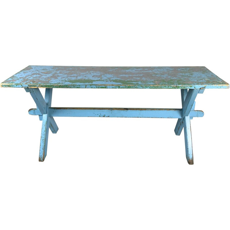 Table vintage en bois massif avec patine d'origine 1910 