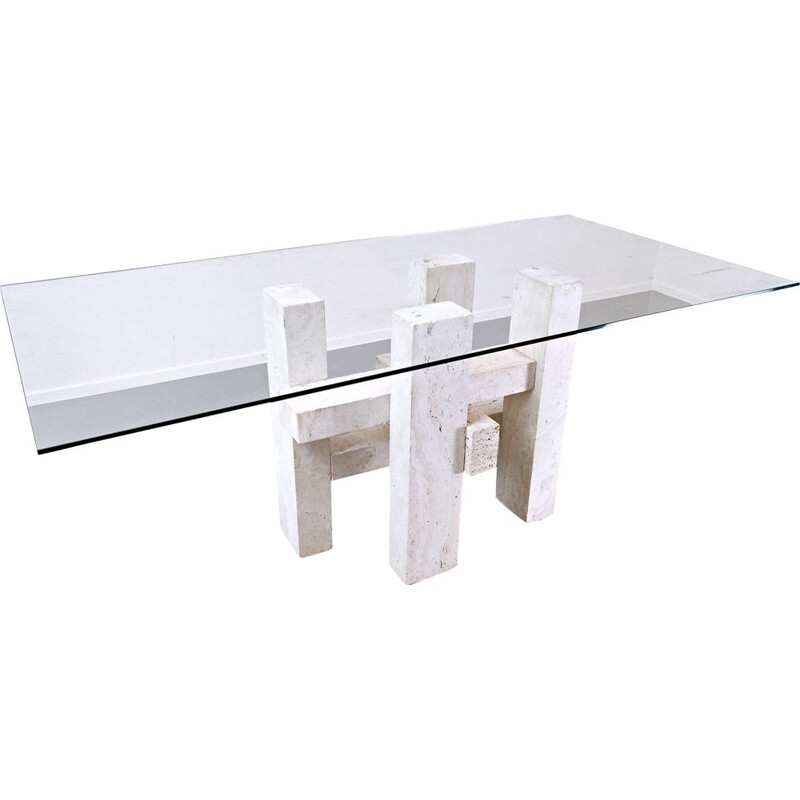 Travertine dining table by Willy Ballez