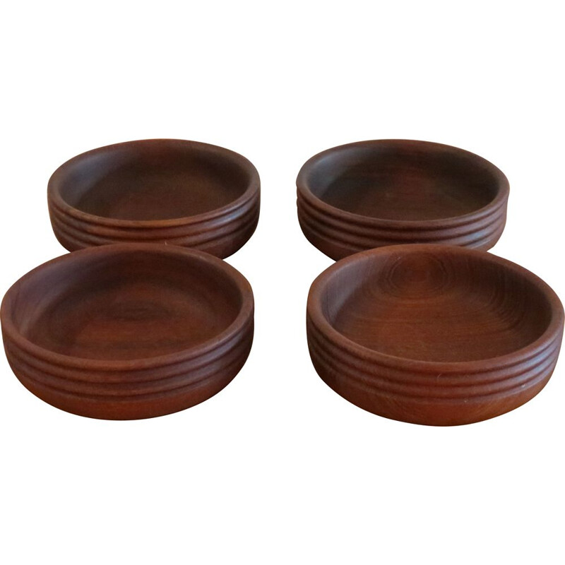 Set Of 4 Vintage Hand Teak Wooden Bowls By Galatix 1960s
