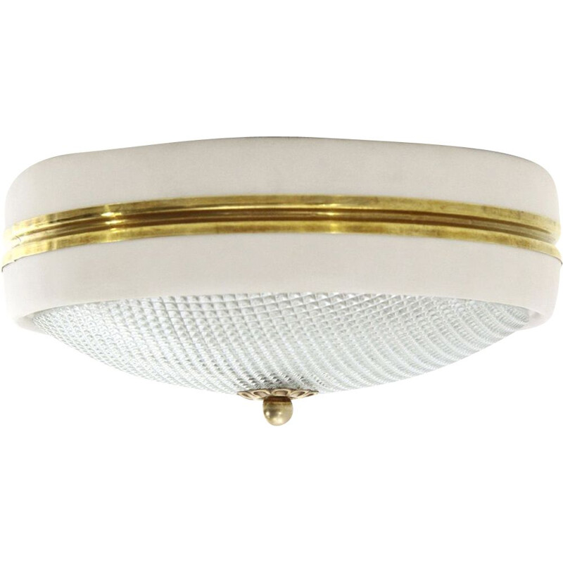 Vintage  Molded glass and brass ceiling lamp, 1940s