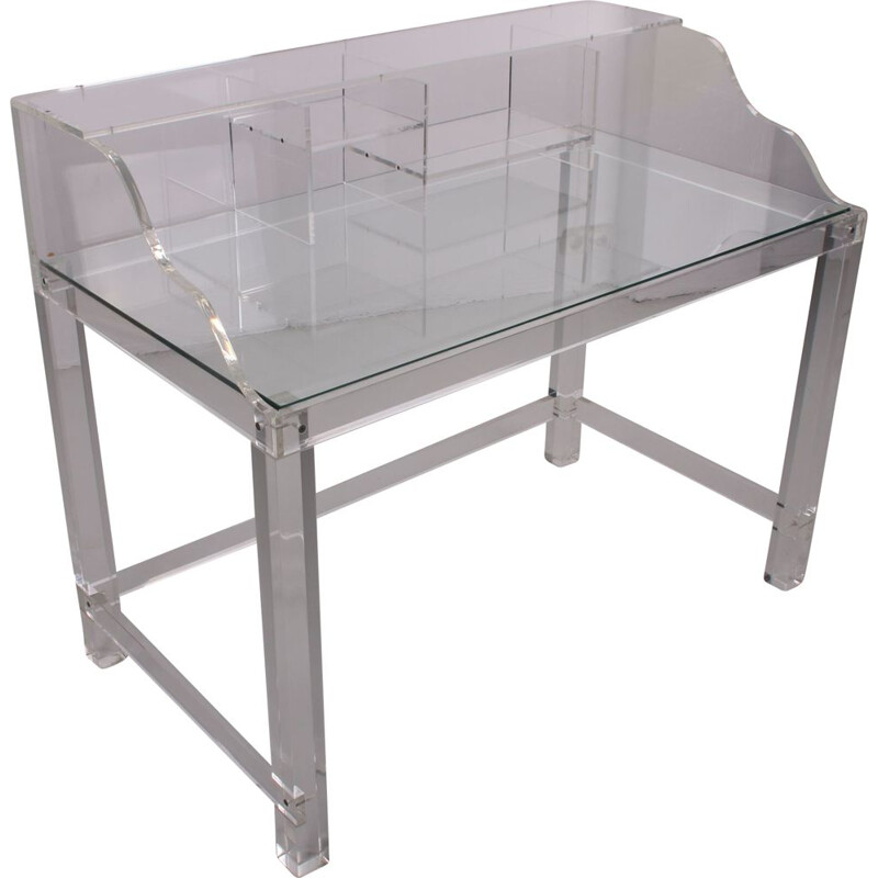 Vintage Plexiglass desk with glass worktop 1980s