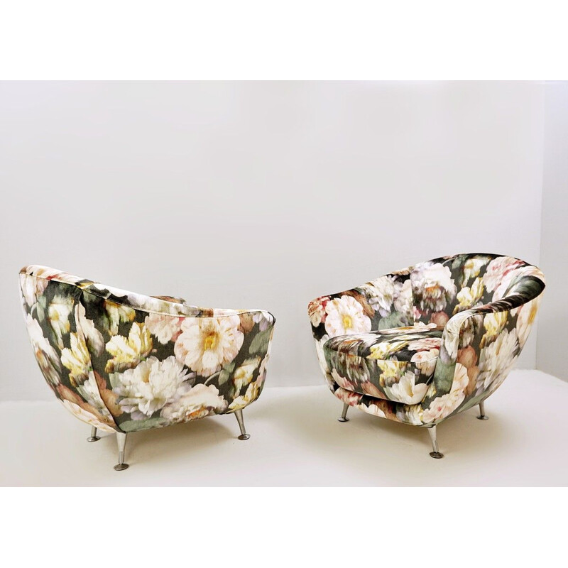 Pareja de sillones vintage en terciopelo floral, Italia