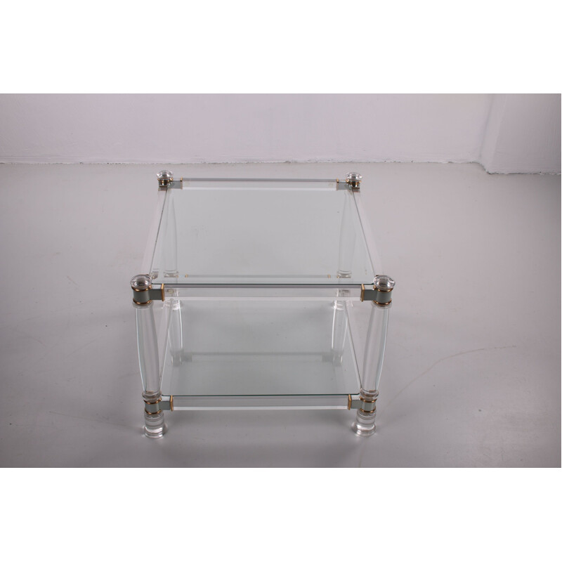 Vintage Plexiglass coffee tables or side tables of Plexiglass with glass top Hollywood Regency Italian 