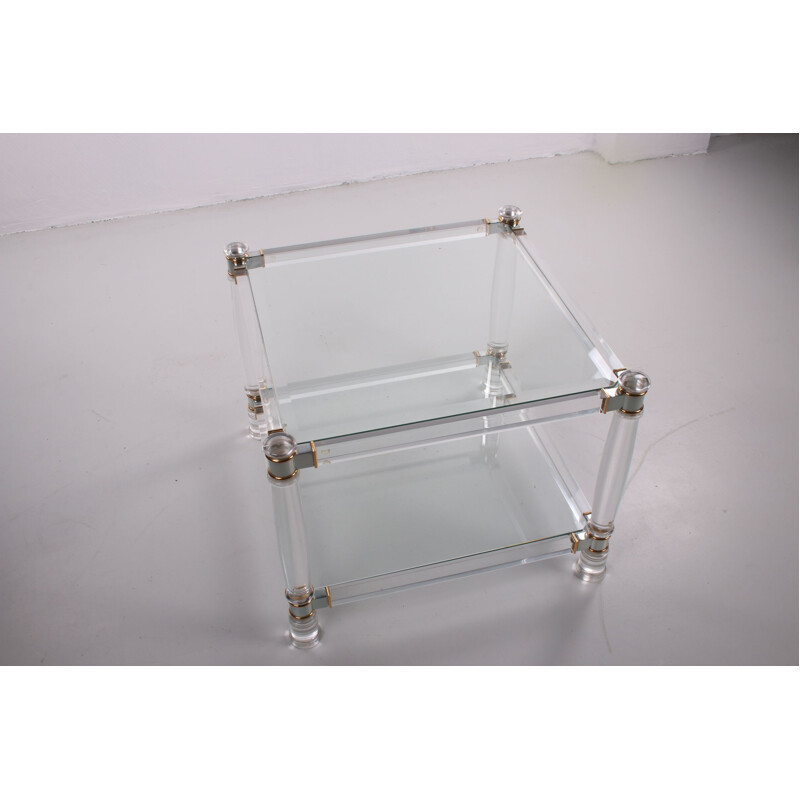 Vintage Plexiglass coffee tables or side tables of Plexiglass with glass top Hollywood Regency Italian 