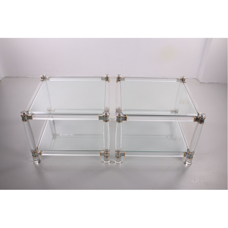 Tables basses ou tables d'appoint vintage en plexiglas avec plateau en verre Hollywood Regency Italian 