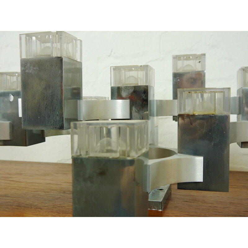 Plafonnier cubique en métal chromé, Gaetano SCIOLARI - 1970