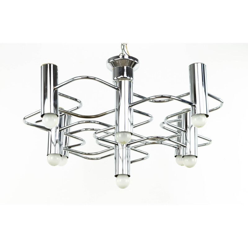 Mid-Century Chrome Chandelier by Boulanger Gaetano Sciolari Italian 1960