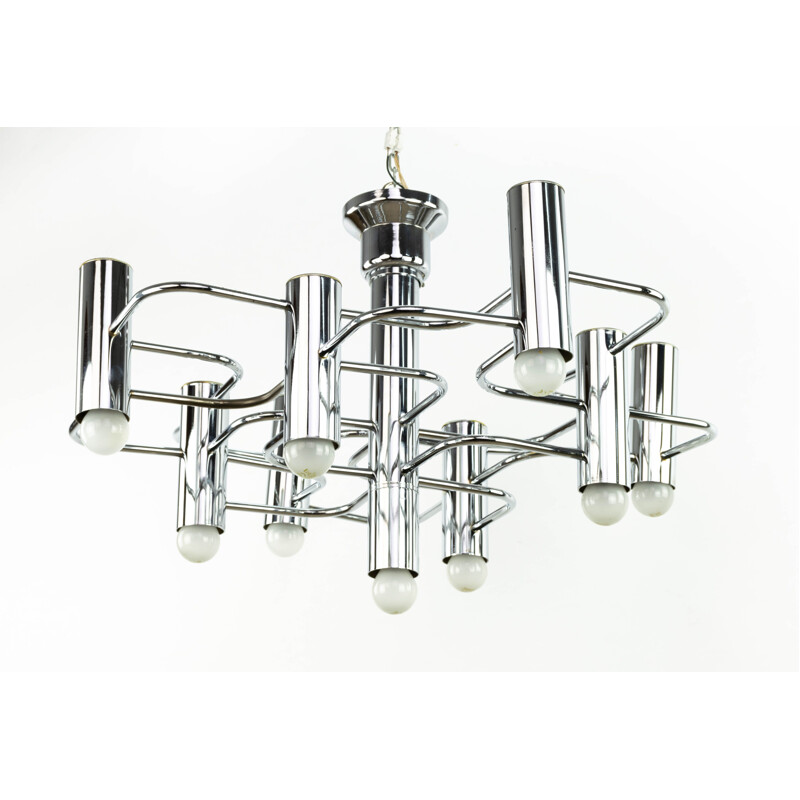 Mid-Century Chrome Chandelier by Boulanger Gaetano Sciolari Italian 1960