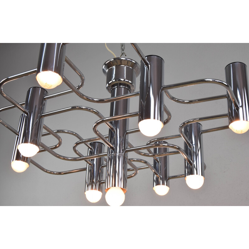 Mid-Century Chrome Chandelier by Boulanger Gaetano Sciolari Italian 1960