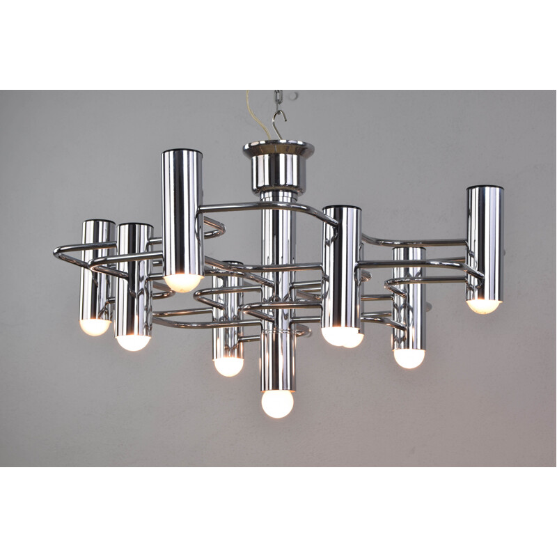 Mid-Century Chrome Chandelier by Boulanger Gaetano Sciolari Italian 1960