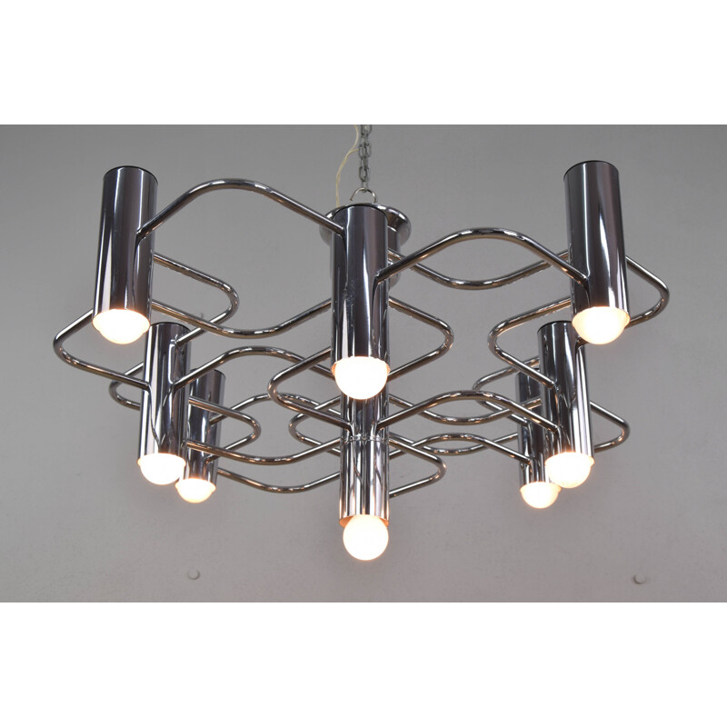 Mid-Century Chrome Chandelier by Boulanger Gaetano Sciolari Italian 1960