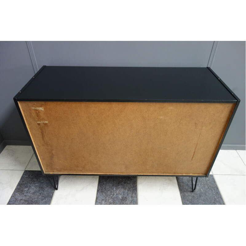 Vintage pink and black chest of drawers on hairpin legs, Jiroutek 1960