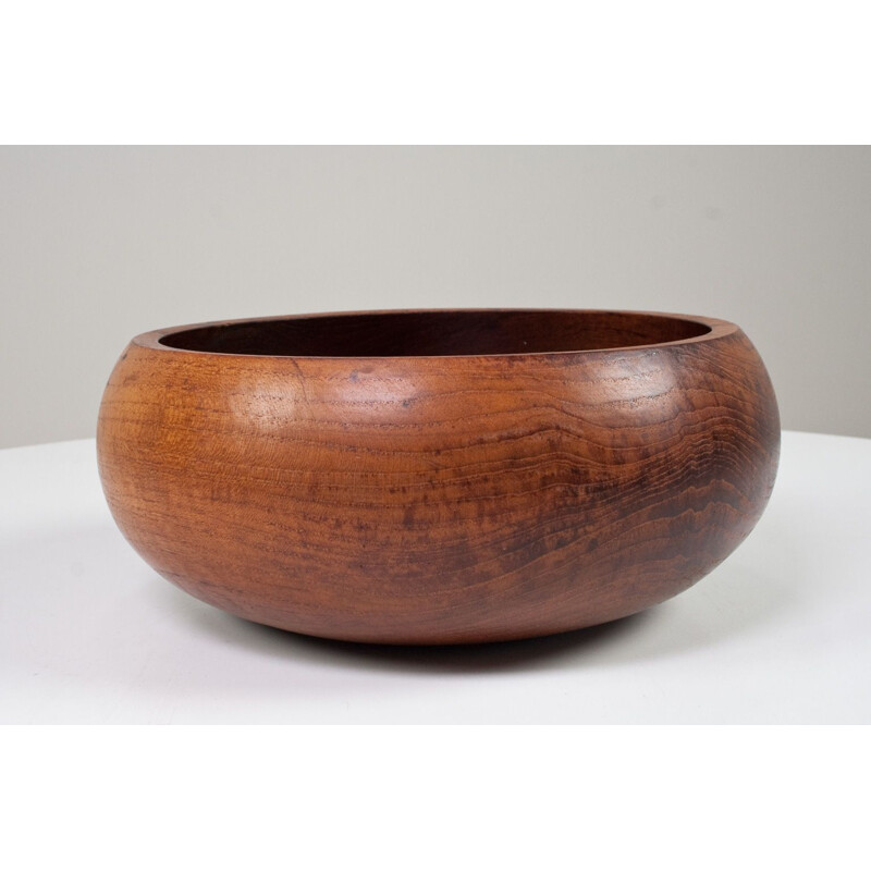 Large vintage bowl in hand carved and hand moulded teak, Danish 1960s