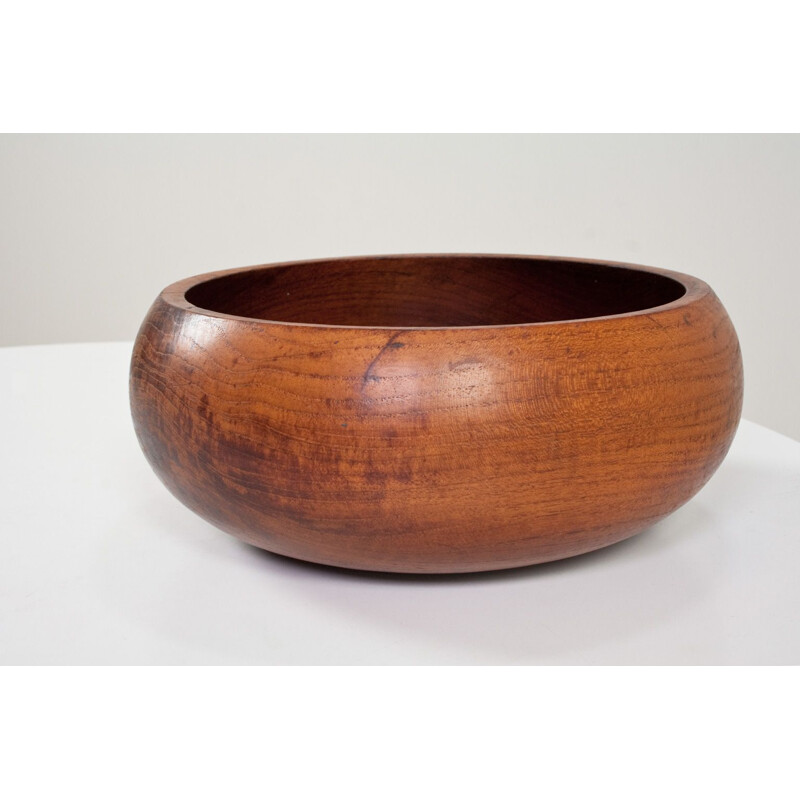 Large vintage bowl in hand carved and hand moulded teak, Danish 1960s