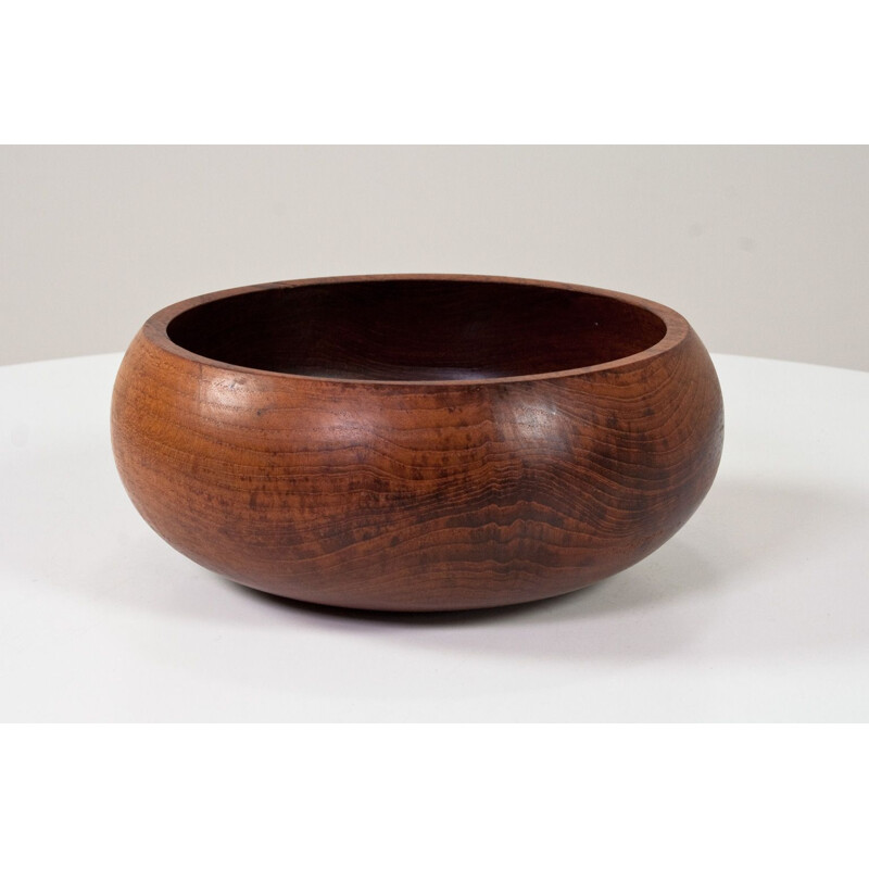 Large vintage bowl in hand carved and hand moulded teak, Danish 1960s