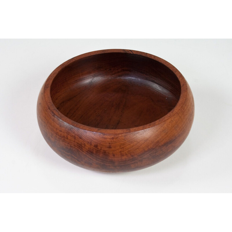 Large vintage bowl in hand carved and hand moulded teak, Danish 1960s