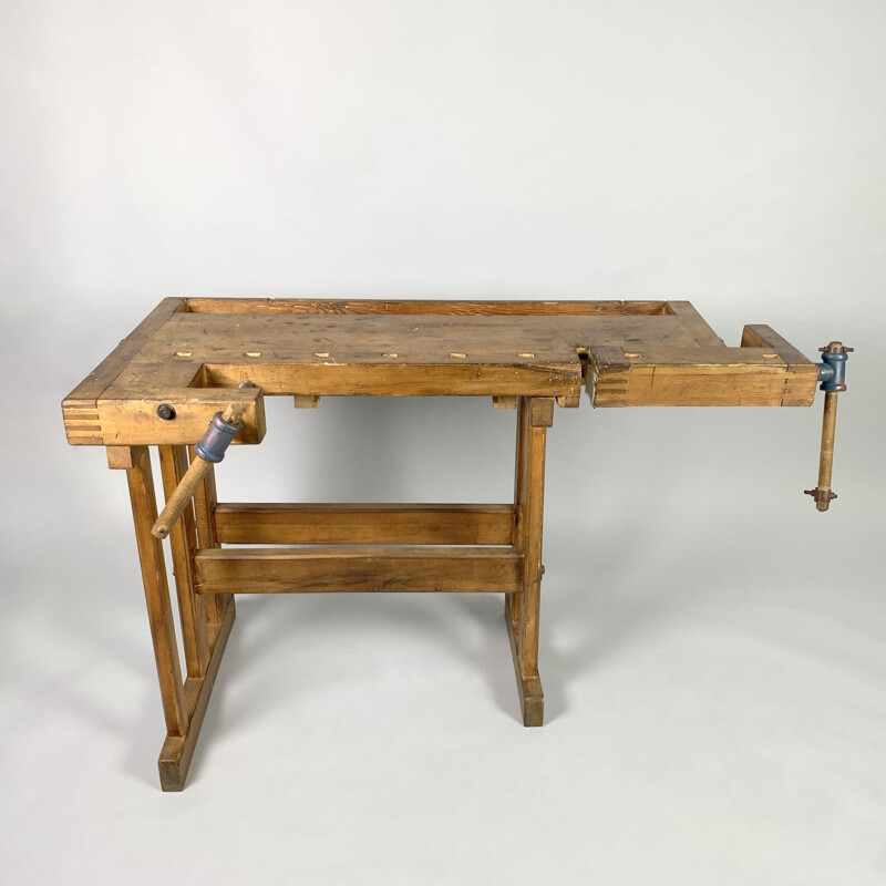 Vintage oak workbench, Czechoslovakia 1950