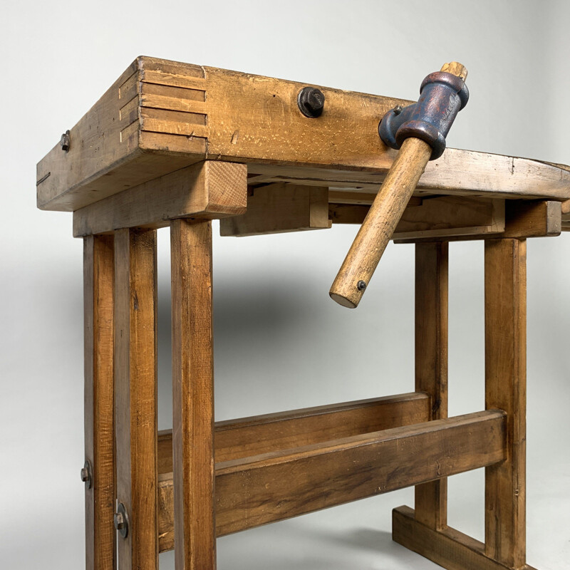 Vintage oak workbench, Czechoslovakia 1950