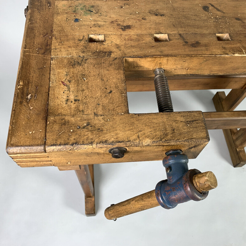 Vintage oak workbench, Czechoslovakia 1950