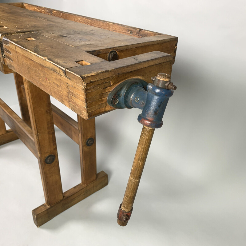 Vintage oak workbench, Czechoslovakia 1950