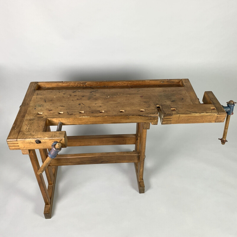 Vintage oak workbench, Czechoslovakia 1950