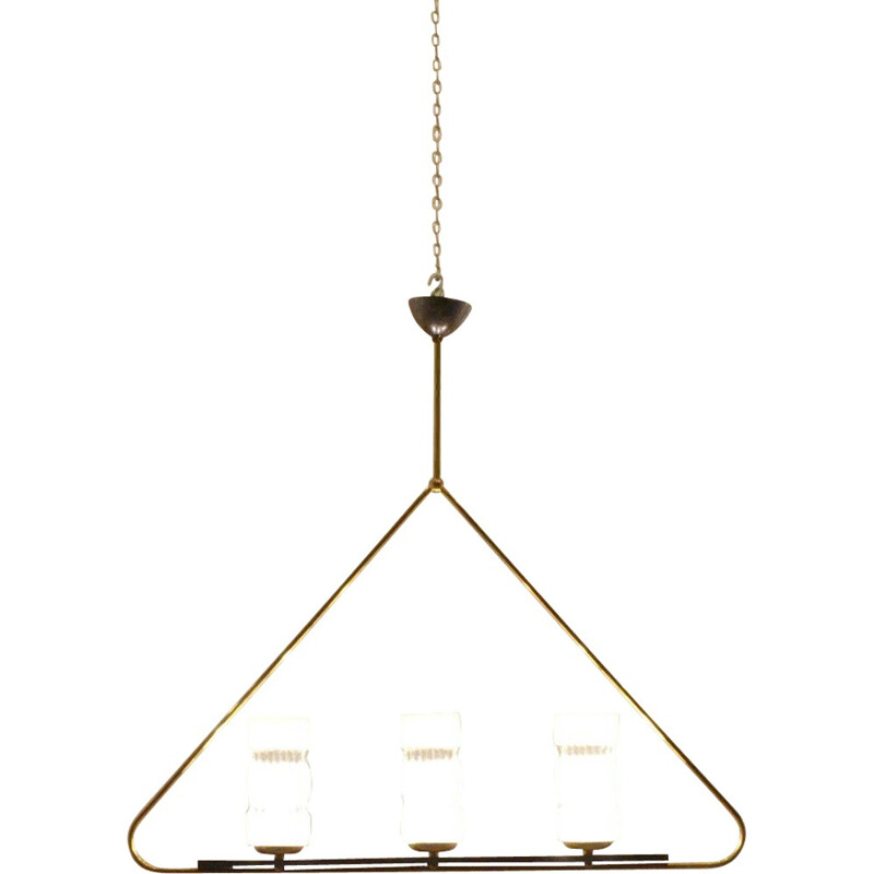  Maison Arlus French hanging lamp in glass, brass and metal - 1950s