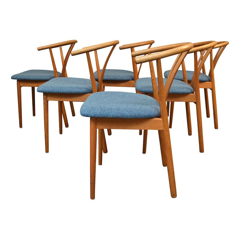 Set of 6 vintage oak chairs, Hans J. Wegner, Danish