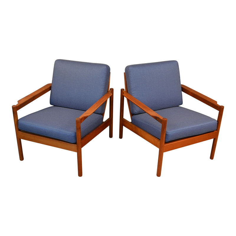 Pair of vintage teak lounge armchairs, Kai Kristiansen, Denmark 1960