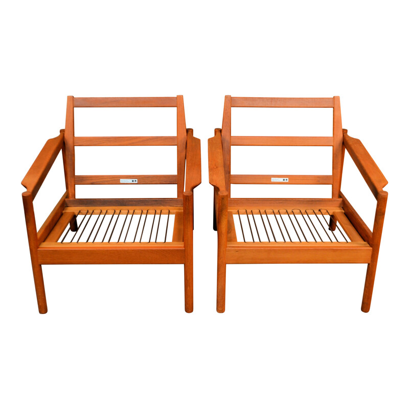 Pair of vintage teak lounge armchairs, Kai Kristiansen, Denmark 1960