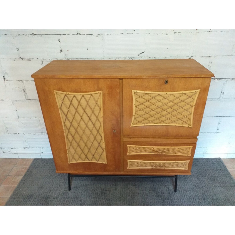 Vintage rattan cross-braced effect secretary 1950