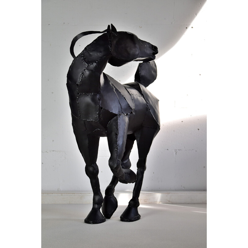Sculpture de cheval vintage en fer soudé en noir par Lida Boonstra, 1998