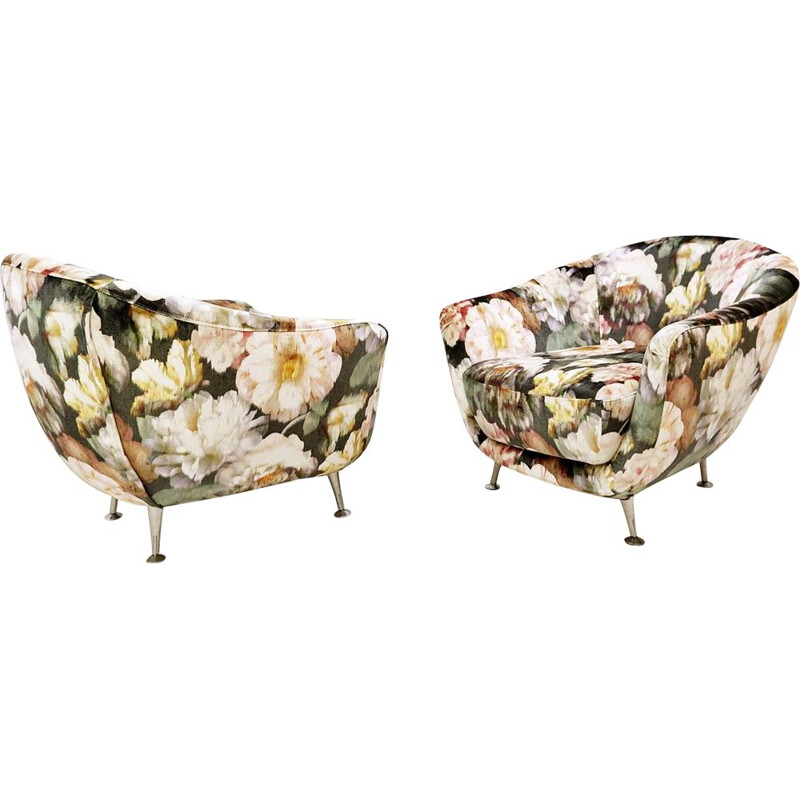 Ein Paar Vintage-Sessel mit floralem Samtbezug, Italien