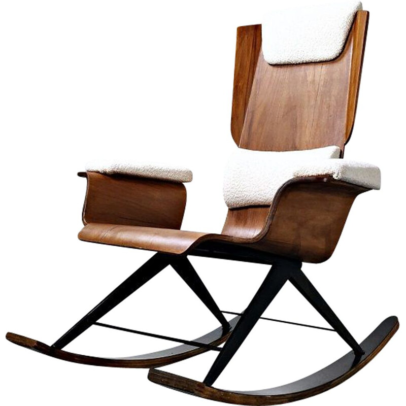 Rocking chair vintage en bois de Carlo Ratti Italie 1960