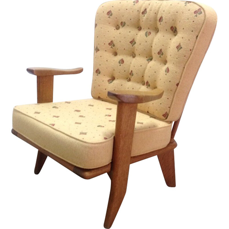 Armchair in oak and fabric, GUILLERME & CHAMBRON - 1960s