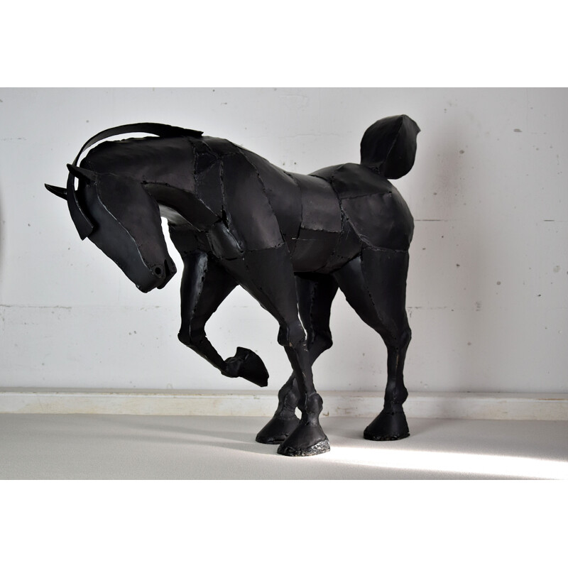 Vintage grote gelaste ijzeren paardensculptuur van Lida Boonstra, 1998