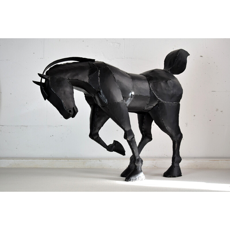 Vintage grote gelaste ijzeren paardensculptuur van Lida Boonstra, 1998