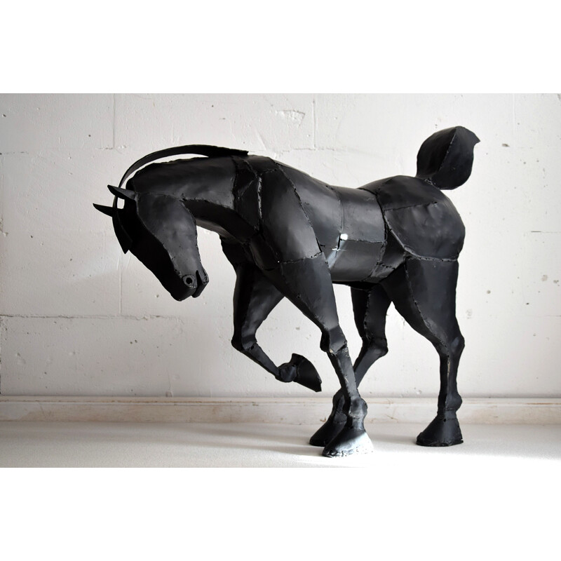 Vintage large welded iron horse sculpture by Lida Boonstra, 1998