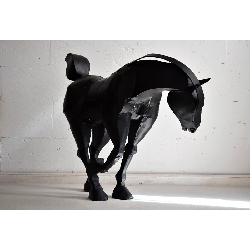 Vintage grote gelaste ijzeren paardensculptuur van Lida Boonstra, 1998