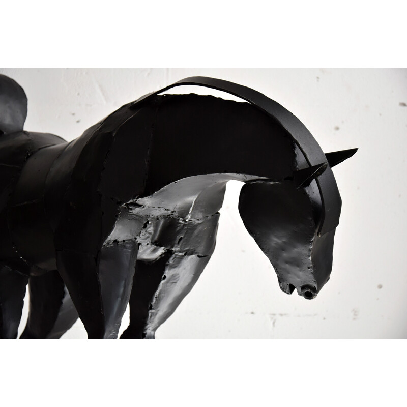 Vintage grote gelaste ijzeren paardensculptuur van Lida Boonstra, 1998
