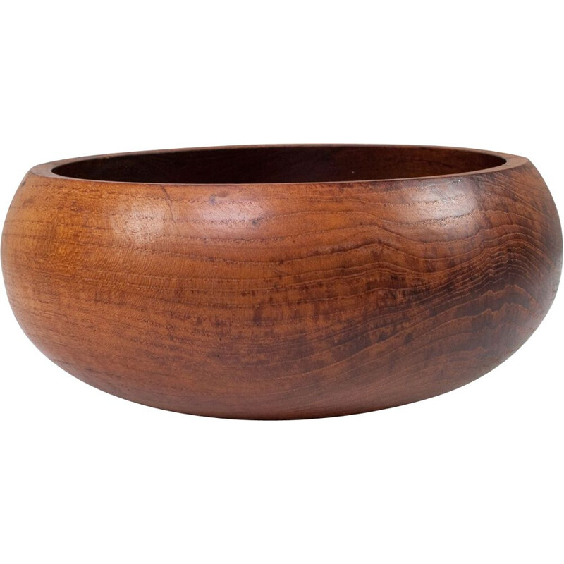 Large vintage bowl in hand carved and hand moulded teak, Danish 1960s